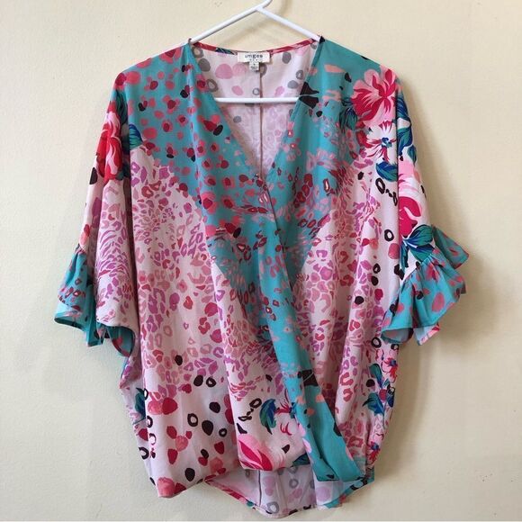 Umgee Floral Mixed Animal Print Crossbody Top - Picture 4 of 10